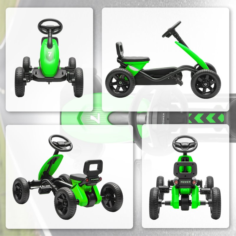 AIYAPLAY Pedal Go Kart for Kids, Children Ride-On Race Car with Silent EVA Tyres, for 2-5 Years, Green