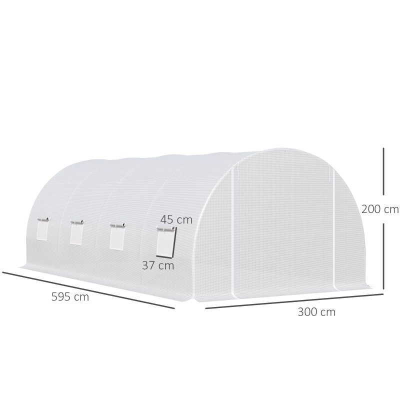 Outsunny 6 x 3 x 2 m Polytunnel Greenhouse with Metal Frame, Zippered Door and 8 Windows, Walk in Polytunnel Tent for Garden and Backyard, White