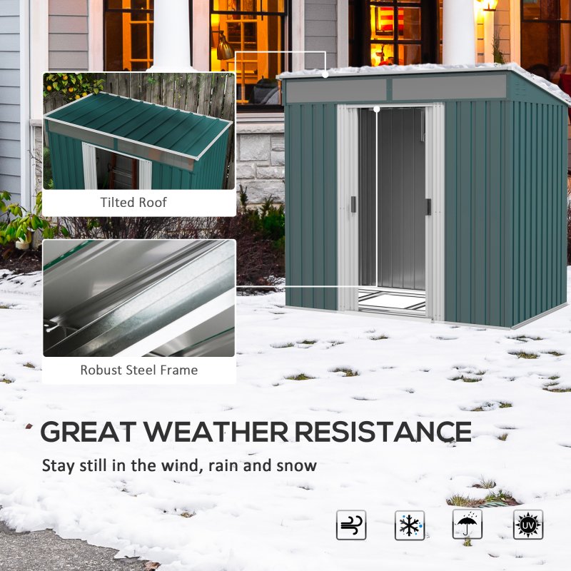 Outsunny 6.5 x 4FT Galvanised Metal Garden Shed with Foundation Kit, Lockable Tool Storage House with Double Sliding Doors and 2 Vents, Green