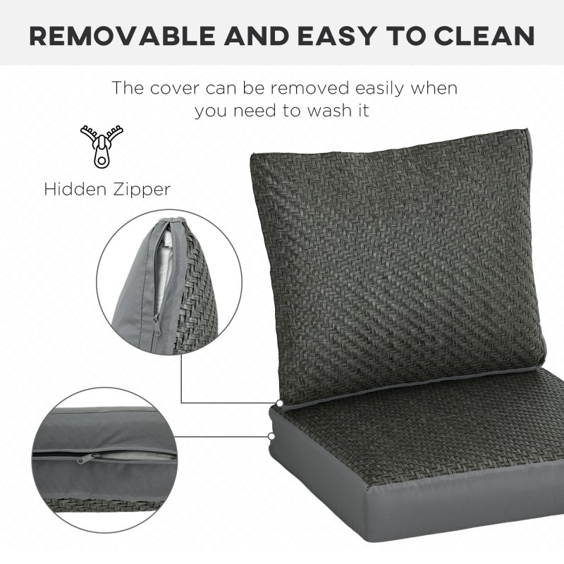 Outsunny 2 Pieces Outdoor Seat Cushions with Backrest, Fabric and PE Rattan Cover, Water Repellent Seat Pads for Chair, Swing, Sofa, Grey