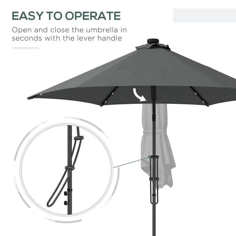 Outsunny 3(m) Cantilever Parasol with Solar LED and Easy Lever, Garden Parasol Umbrella with Cross Base and Waterproof Cover, Outdoor Sun Shades, Dark Grey