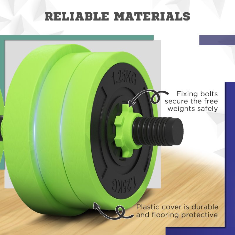 SPORTNOW 4-in-1 Adjustable Weight Dumbbells Set, Used as Barbell, Kettlebell, Push up Stand, Free Weights Set for Men and Women Home Gym Training, 40KG, Green