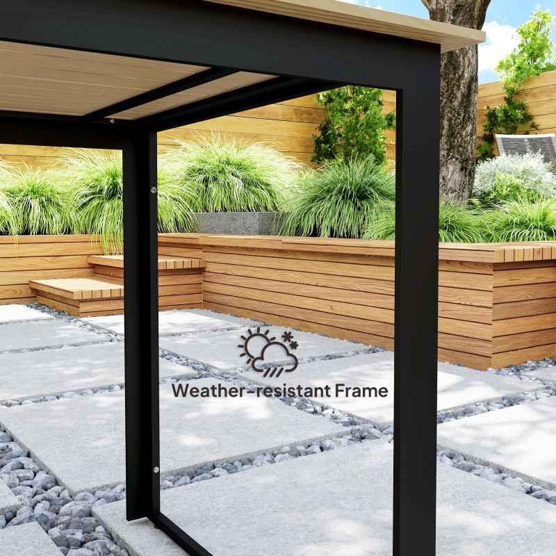 Outsunny Garden Table for 6 People, 175 x 78 x 75 cm Rectangle Outdoor Dining Table with Slatted Top, Metal Frame, for Balcony, Deck, Teak