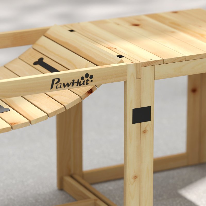 PawHut Dog Agility Equipment 3 Pieces Wooden Dog Agility Set with Soft Bridge, Pause Platform and Pet Stair for Outdoor, Natural Wood