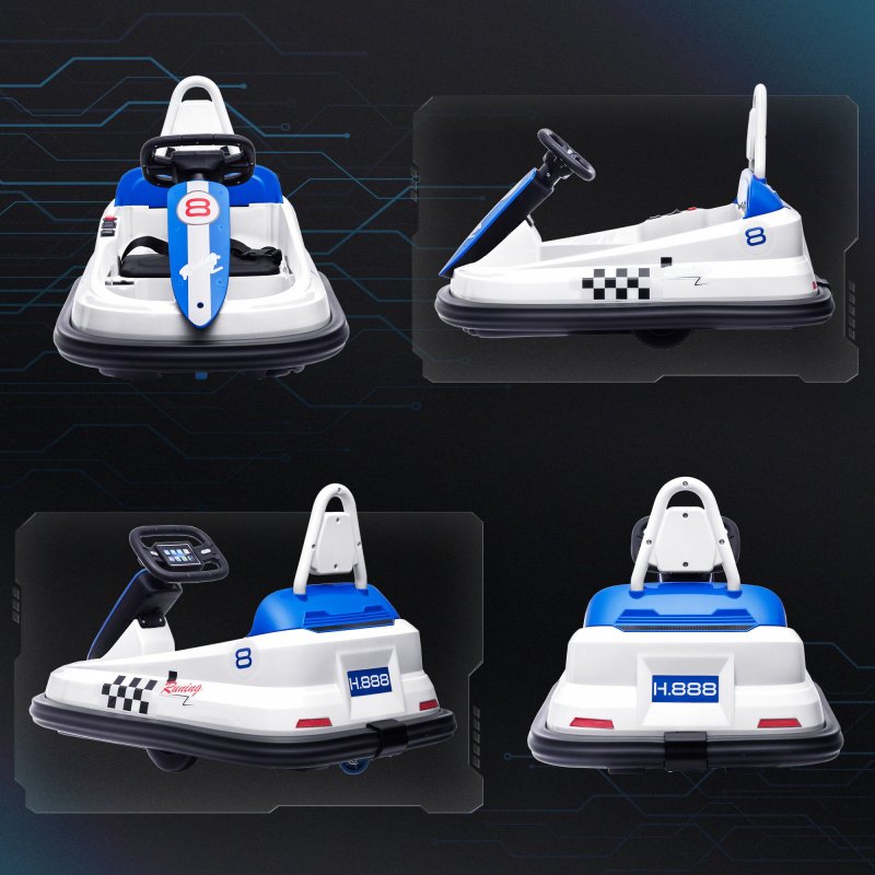 HOMCOM Kids Bumper Car 360° Rotation Spin Waltzer Car 6V Electric Ride On Car with 2 Speeds, Music, Lights for 18-48 Months - White