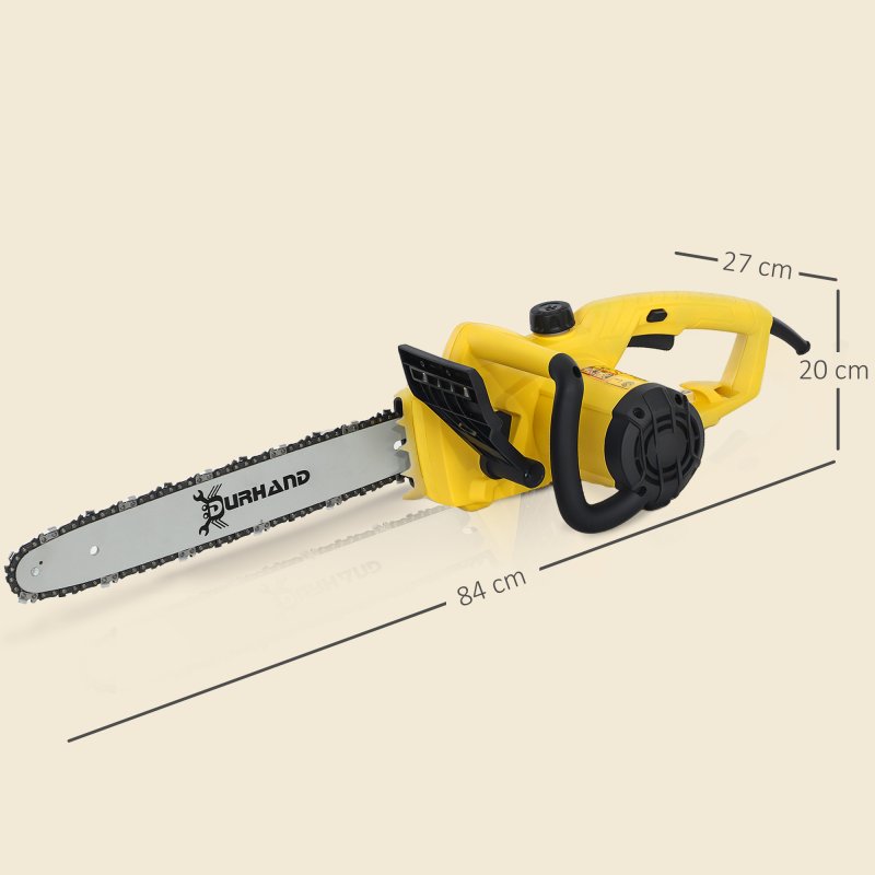 DURHAND Aluminium Chainsaw with Double Brake Protection and Blade Cover, 2000 W, 40 cm, for Wood, Trees and Branches, Yellow