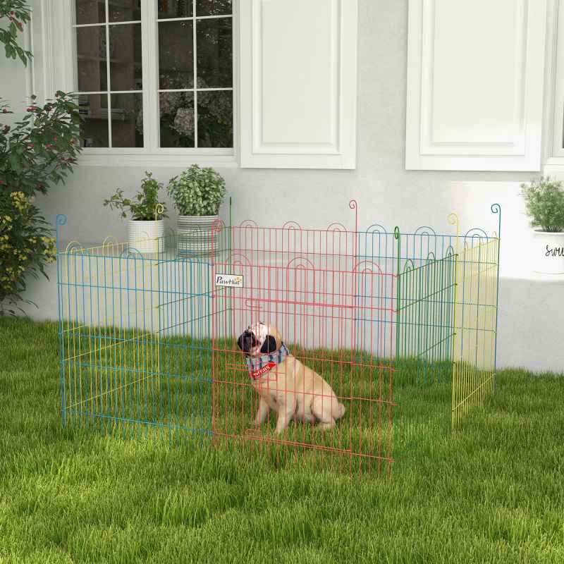 PawHut Dog Playpen Puppy Pen Metal Rabbit Run Pet Crate Fence w/ Door Indoor & Outdoor, 60H x 156cm