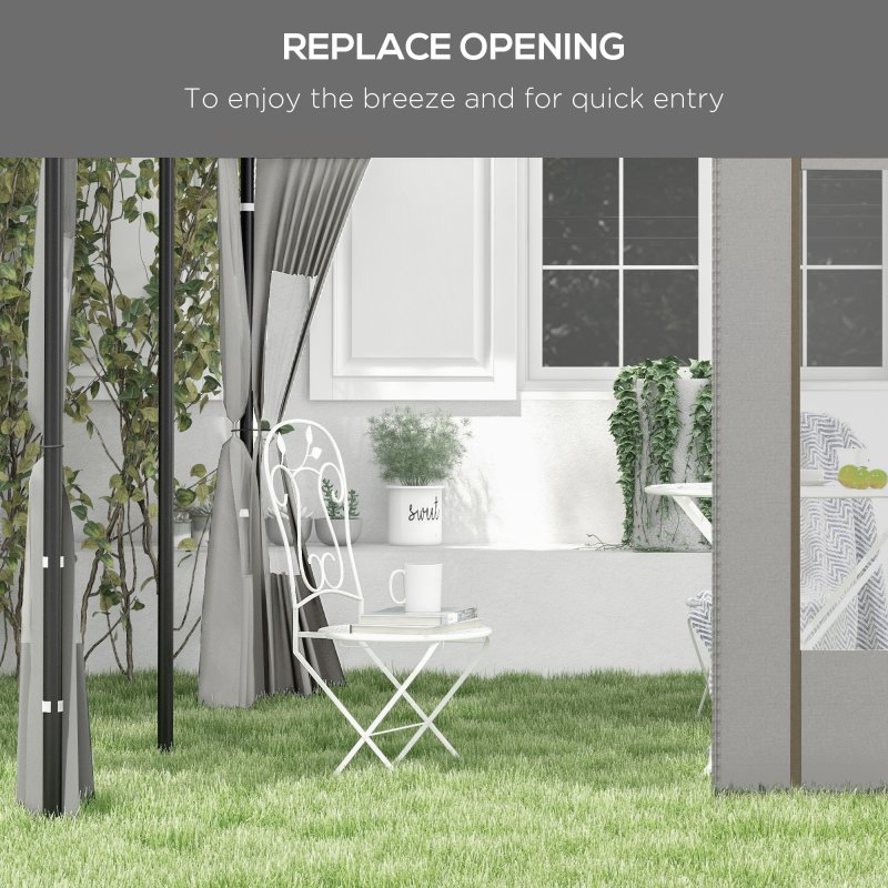 Outsunny Gazebo Side Panels with Zipped Doors and Windows, for 3x3(m) or 3x6m Pop Up Gazebo, 2 Pack Sides Replacement, Grey