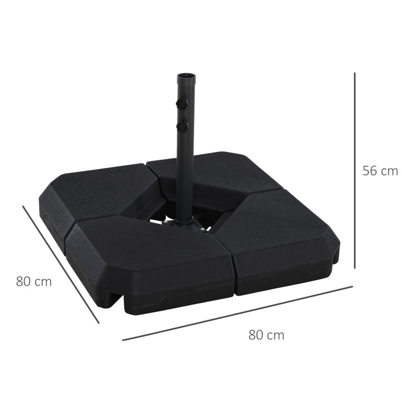 Outsunny 4PCs Fillable Parasol Base Weights with Steel Cross Base, HDPE Garden Umbrella Stand 60L Water or 72kg Sand Filled Weights Plastic Black