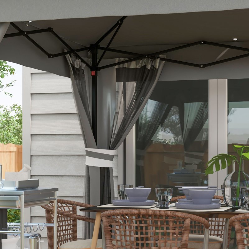 Outsunny 3 x 3(m) Pop Up Gazebo with Sides, 20 Solar-Powered LED Lights, Netting, Roller Bag, 4 Weight Bags, Marquee Party Tent, Height Adjustable Instant Event Shelter, Grey
