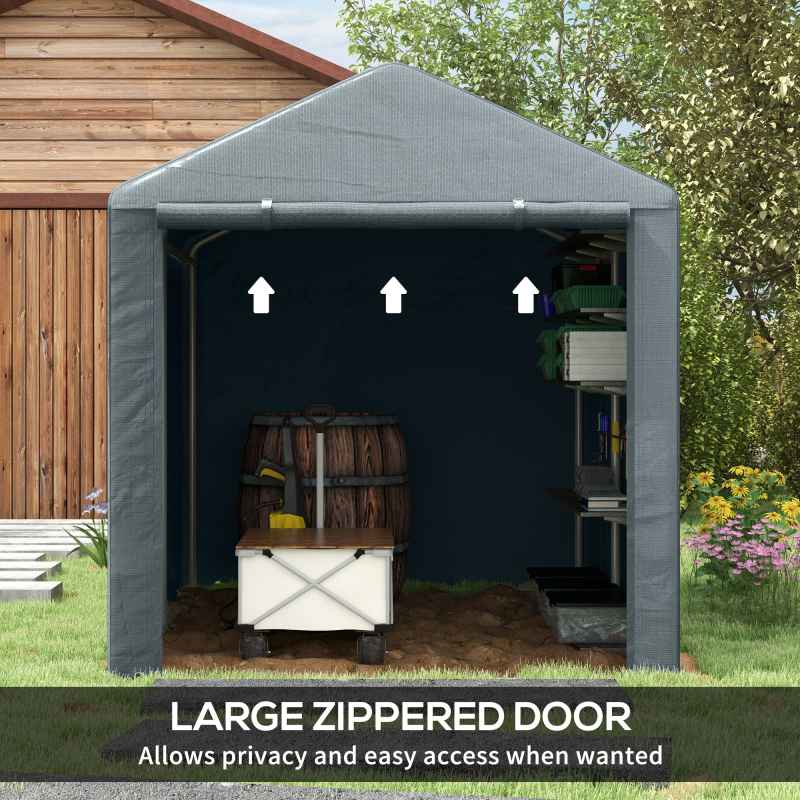 Outsunny 1.6 x 2.2m Garden Storage Shed Tent, Portable Shed Shelter with Galvanised Steel Frame and Large Door, for Motorbike, Garden Tools, Bike Storage, Dark Grey
