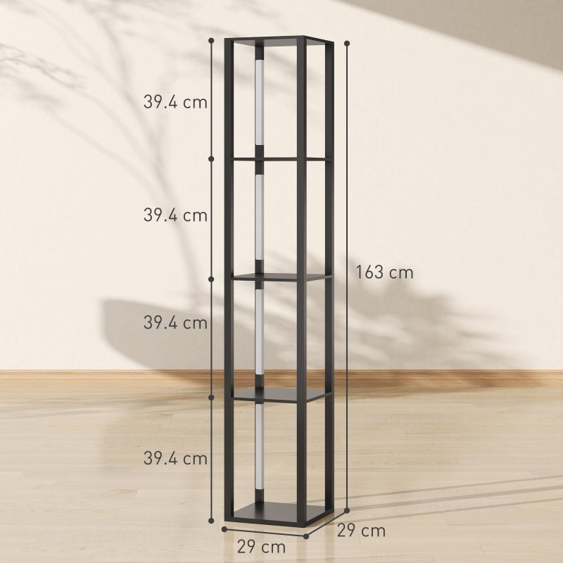 HOMCOM LED Floor Lamp with Shelves, 4 Layers Dimmable Modern Standing Lamp with 3 Brightness Levels and Foot Switch for Living Room, Bedroom, Office, Black