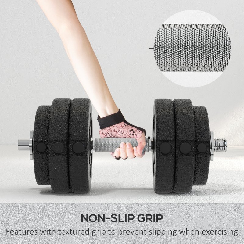 HOMCOM 30KG Adjustable Weights Dumbbells Set, Dumbbell Hand Weights for Home Office Gym Body Fitness Lifting Training, Black