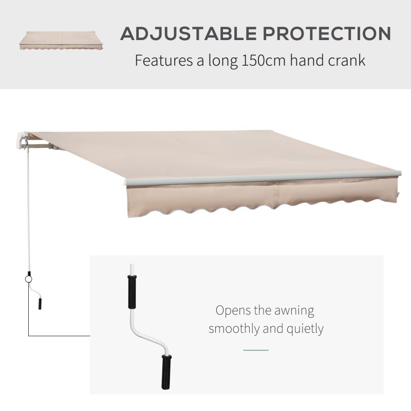 Outsunny 4x2.5m Retractable Manual Awning Window Door Sun Shade Canopy with Fittings and Crank Handle Beige