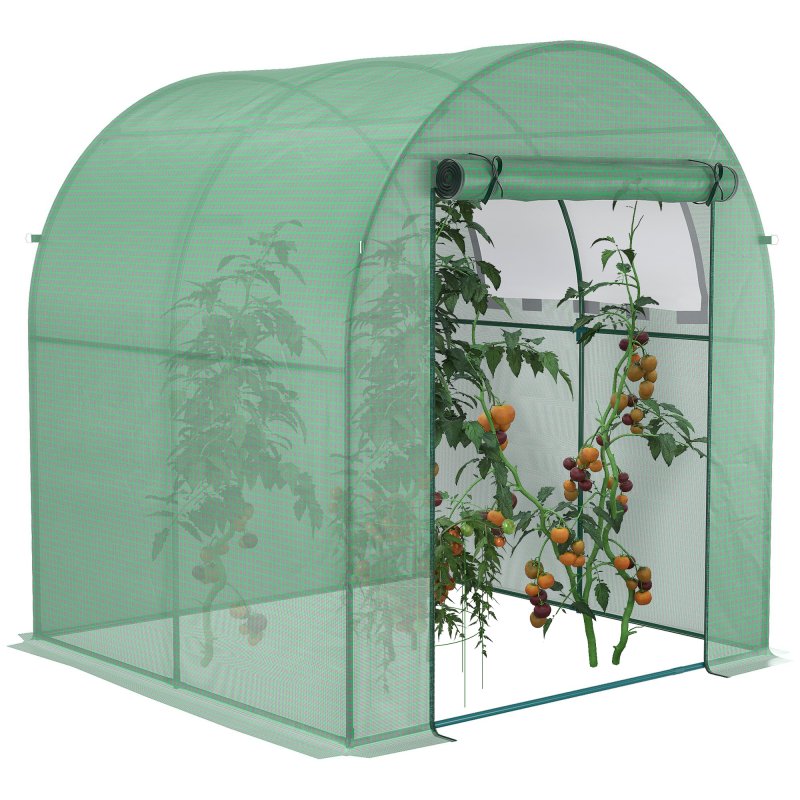 Outsunny Walk in Polytunnel Greenhouse, Tomato Greenhouse with Roll-up Window and Door, PE Cover, Steel Frame for Garden, 1.8 x 1.8 x 2 m, Green