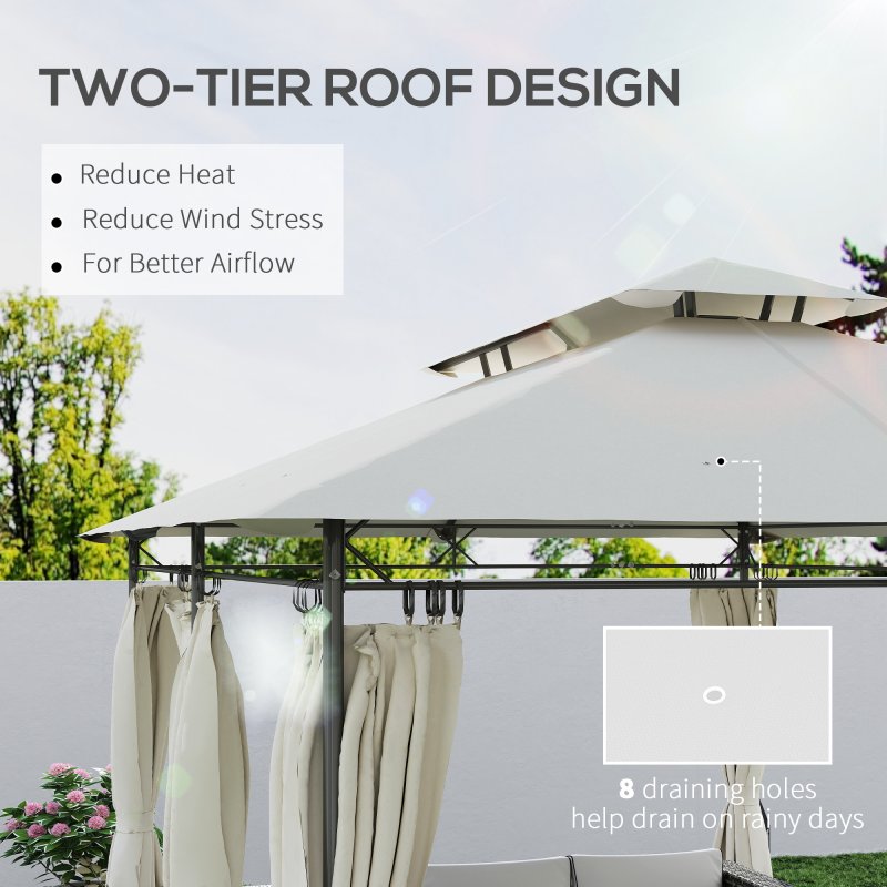 Outsunny 3 x 4m Garden Gazebo with Sides, Double Roof Metal Gazebo, Outdoor Gazebo Canopy Shelter for Patio, Deck, Cream White