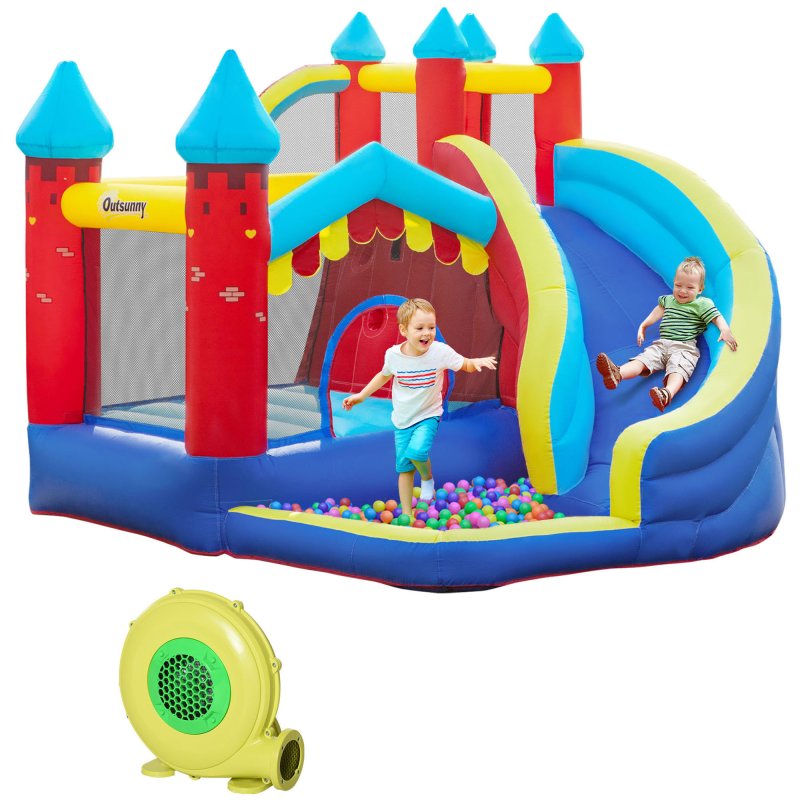 Outsunny 4 In 1 Kids Bouncy Castle, Large Inflatable House w/ Trampoline, Slide, Water Pool, Climbing Wall, Includes Blower, Bag, Ages 3-8 Years, 2.9 x 2.7 x 2.3m
