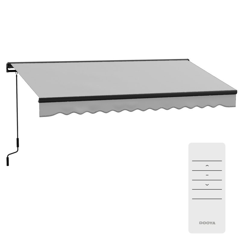 Outsunny 3.5 x 2.5m Electric Awning with Remote Controller, Aluminium Frame Retractable Awning, Half Cassette Sun Canopies for Patio Deck Door Window, Light Grey