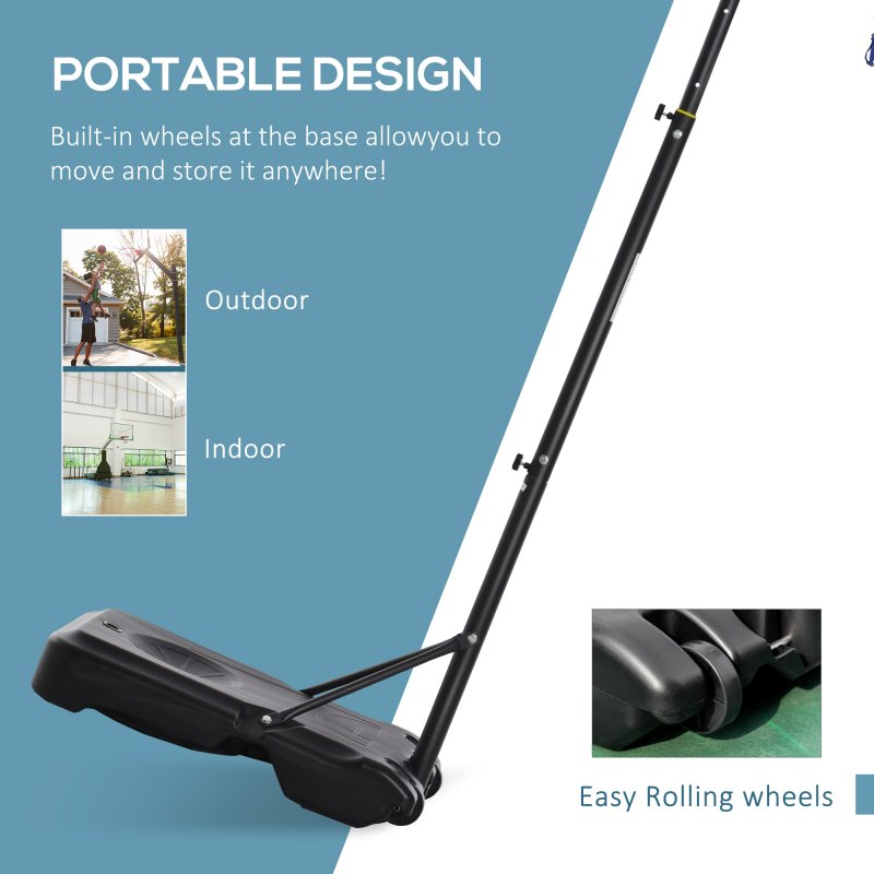 HOMCOM 5-7FT Height Adjustable Basketball Hoop and Stand, Freestanding Portable Basketball Hoop System with Fillable Base, Wheels, for Teens, Juniors, Adults, 1.55-2.1m