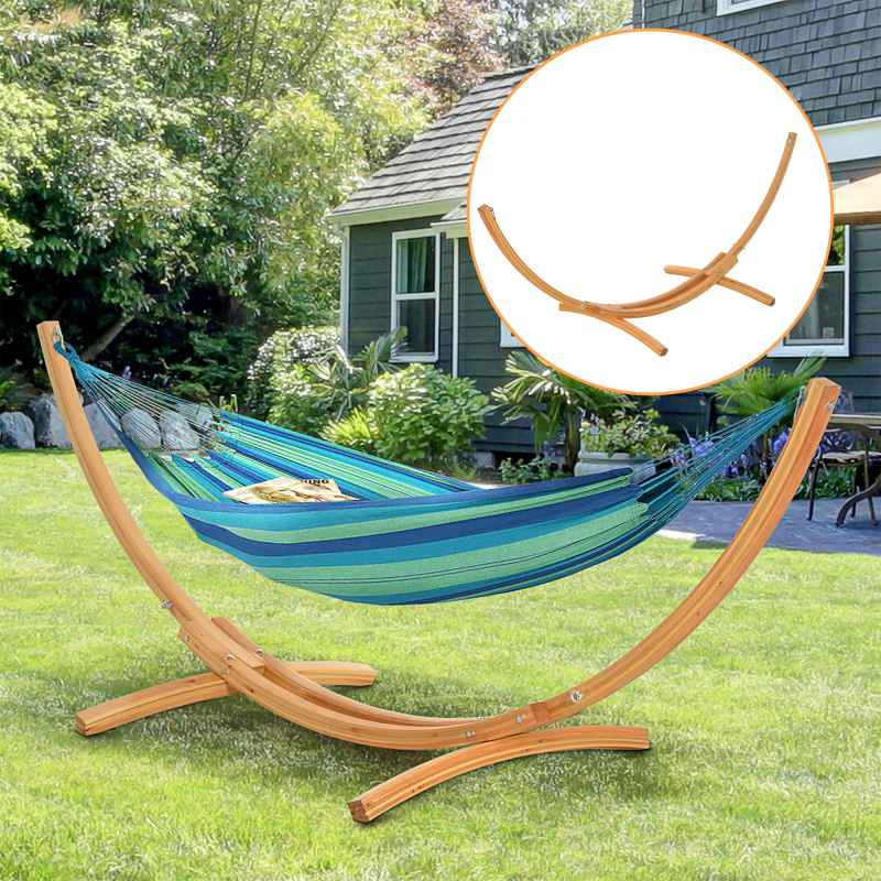 Outsunny 3(m) Wooden Hammock Stand, 1 Person Hammock Frame with Chain and Safety Buckles, Pine Wood Arc Stand for Garden, Patio, Outdoor and Indoor, Natural