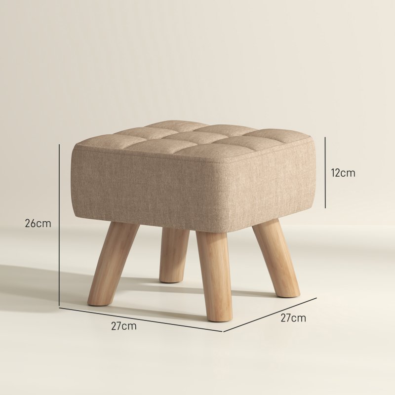HOMCOM Modern Tufted Footstool, Fabric Foot Stool with Rubber Wood Legs, Padded Seat, for Living Room, Bedroom, Entryway