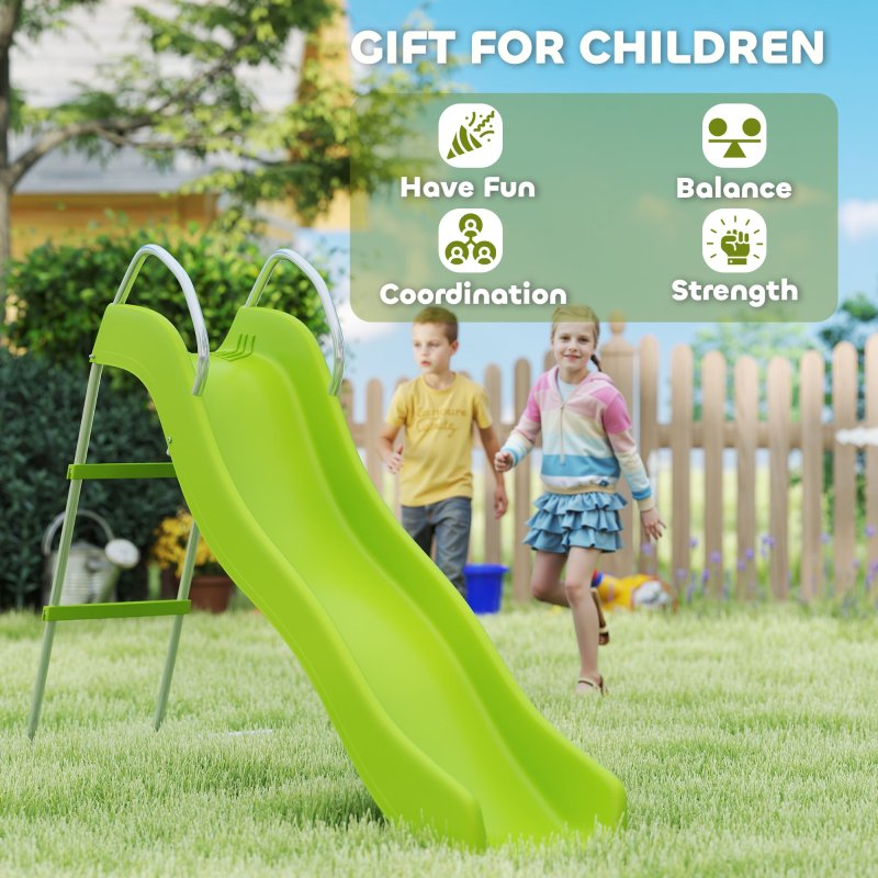 AIYAPLAY Wavy Slide for Kids, Freestanding Garden Slide with Climbing Ladder, Non-skid Steps, Outdoor Playground Equipment for Ages 3-8 Years, Green