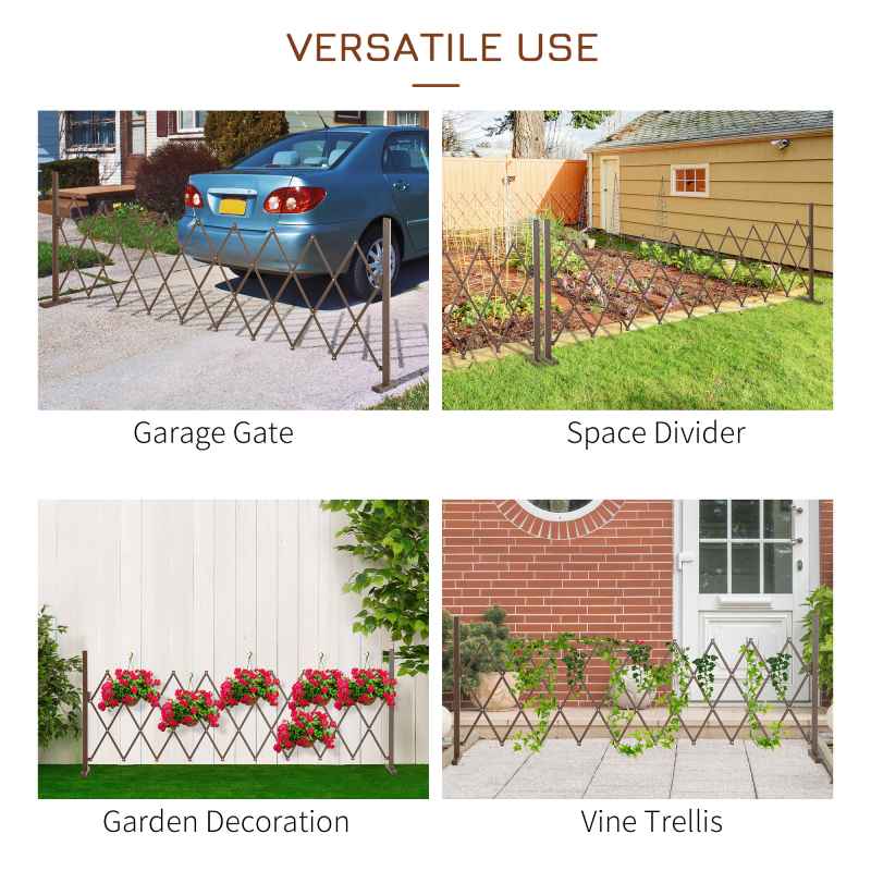 Outsunny Expanding Trellis Fence Freestanding Aluminum Alloy Movable Fence Foldable Garden Screen Panel Pet Safety Fence for Patio Lawn Decoration, 300cm x 103.5 cm, Dark Brown
