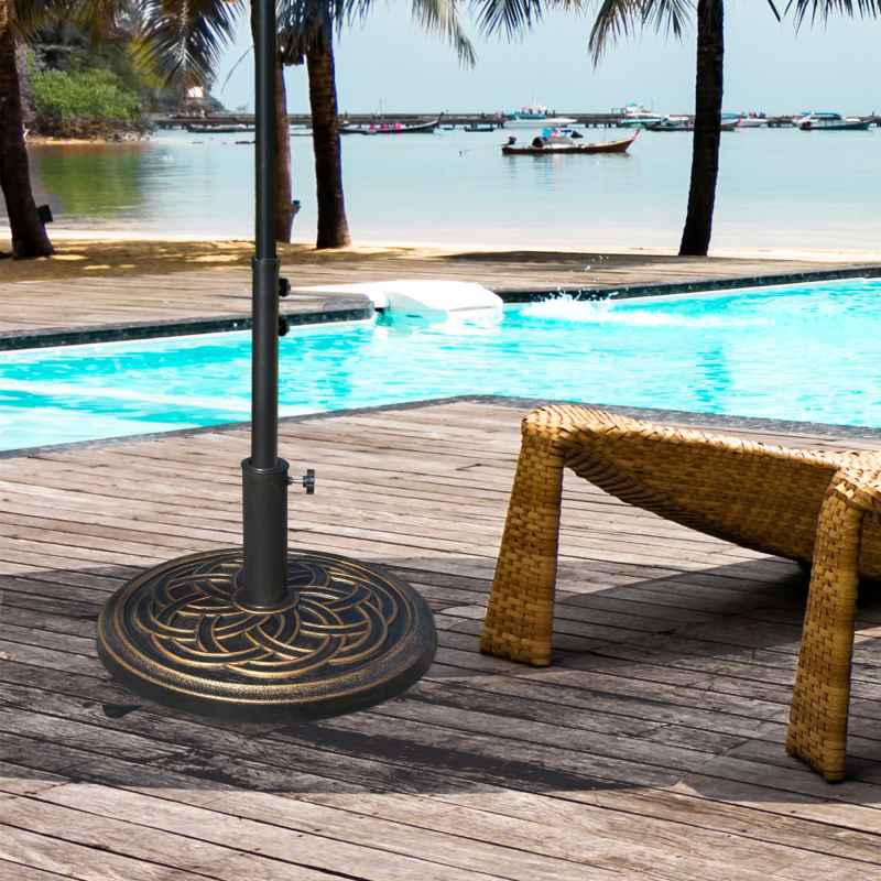 Outsunny 11.5kg Garden Parasol Base, Round Heavy Duty Umbrella Stand Holder, Resin Parasol Stand for 38mm or 48mm Outdoor Umbrella Poles, Bronze Tone