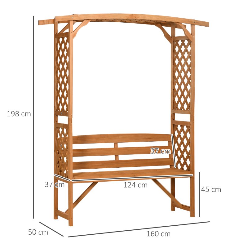 Outsunny Garden Bench, Arch Pergola with Natural Wooden Garden Arbour with Seat for Vines/Climbing Plants for Outdoor Space, Brown