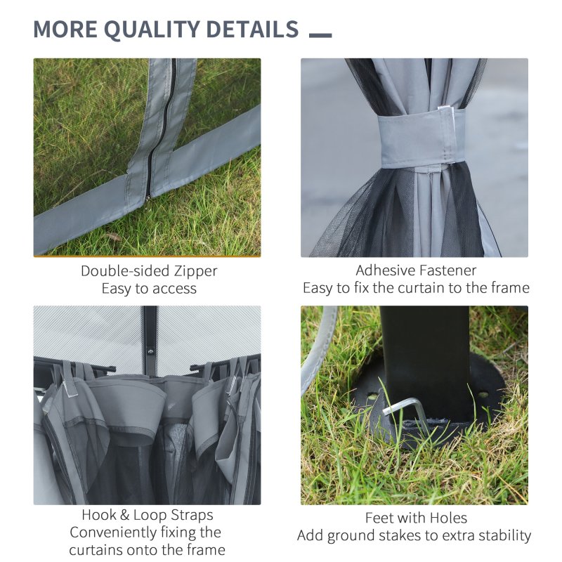 Outsunnym 3 x 3(m) Hardtop Gazebo Canopy with Polycarbonate Roof, Aluminium Frame, Permanent Pavilion Garden Gazebo with Netting and Curtains - Grey