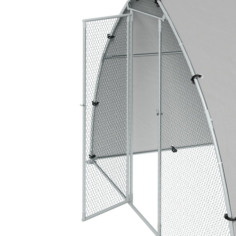 PawHut Walk In Chicken Run, Galvanised Chicken Coop Outdoor with Cover, Poultry Cage, for 8-12 Chickens, Hens, Ducks, Rabbits, 3 x 1.9 x 2.2m - Silver Tone