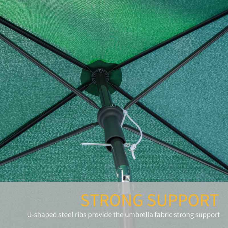 Outsunny 2 x 1.3m Garden Parasol Umbrella, Outdoor Market Table Umbrella with Ruffles & Aluminium Pole, Rectangular Tilting Parasol Sun Shade Canopy, Green