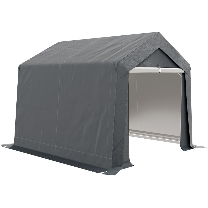 Outsunny 3 x 3(m) Garden Storage Tent, Portable Shed with Heavy Duty Galvanised Steel Frame, Ventilation Window, Roll-up Zipper Door, for Bike, Motorbike, Garden Tools, Dark Grey