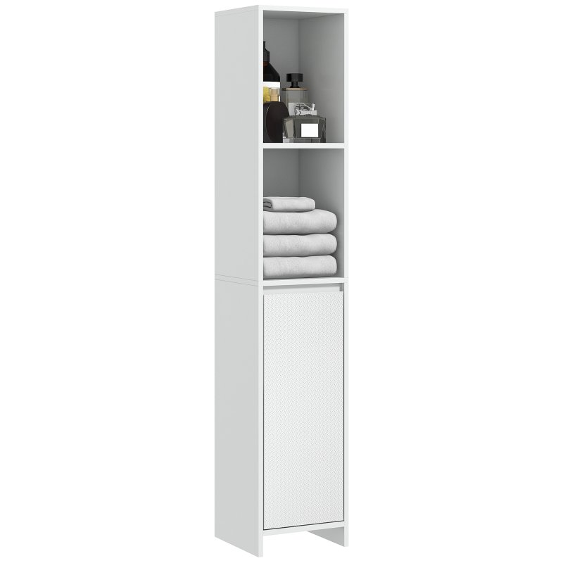 HOMCOM Narrow Bathroom Cabinet, Slim Bathroom Storage Unit with Open Compartment, Freestanding Storage Cupboard for Small Spaces, 30 x 30 x 160 cm, White