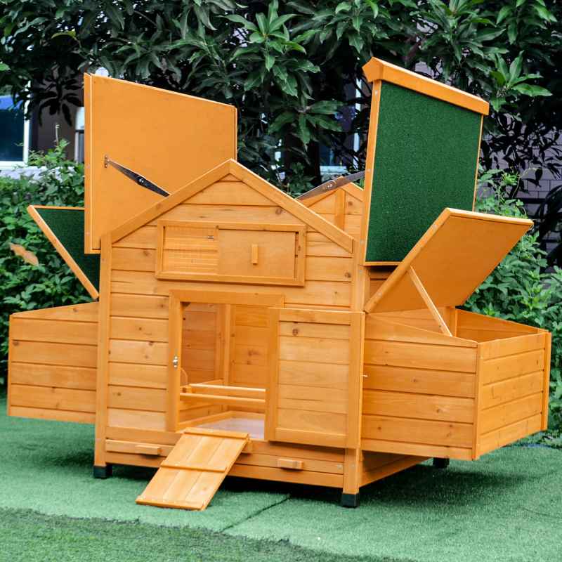 PawHut Wooden Chicken Coop, Poultry Cage with Nesting Boxes, Tray, Hen House for 2-4 Chickens, Yellow