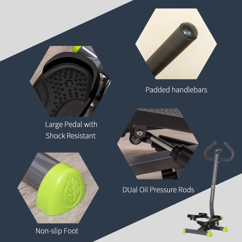 HOMCOM Twister Stepper, Step Machine, Aerobic Exercise Workout Machine w/ Adjustable Resistance, LCD Screen and Handlebars - Grey