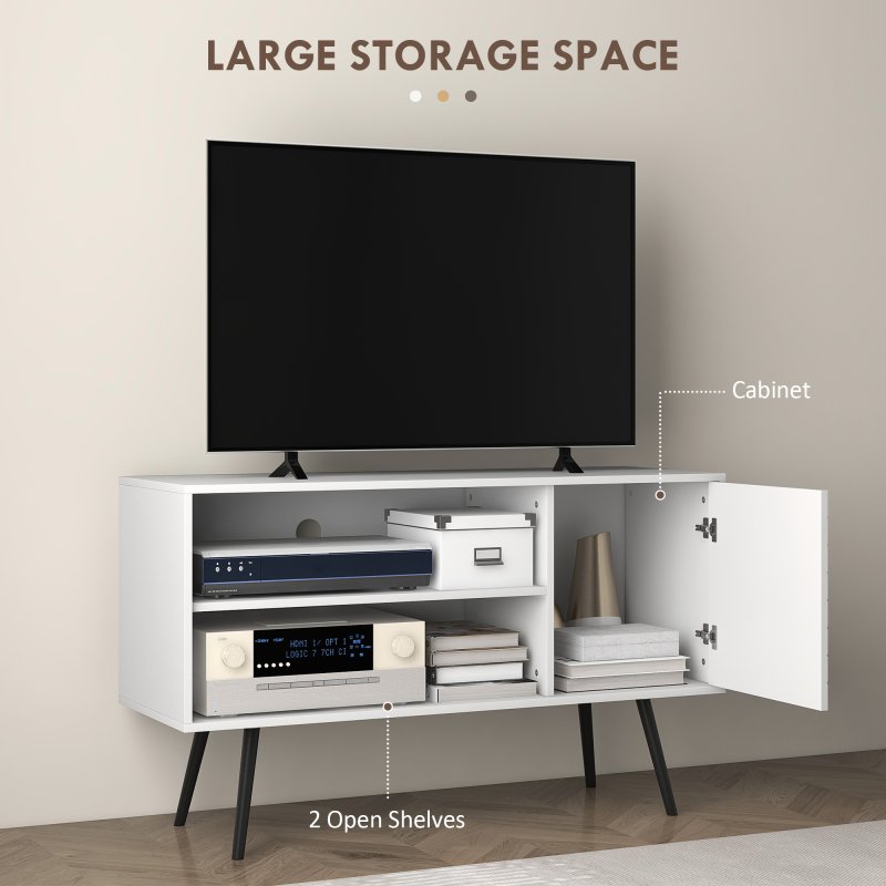 HOMCOM TV Stand Cabinet for  TVs, TV Unit with Open Shelves, Soft-close Door and Cable Holes, Entertainment Unit for Living Room