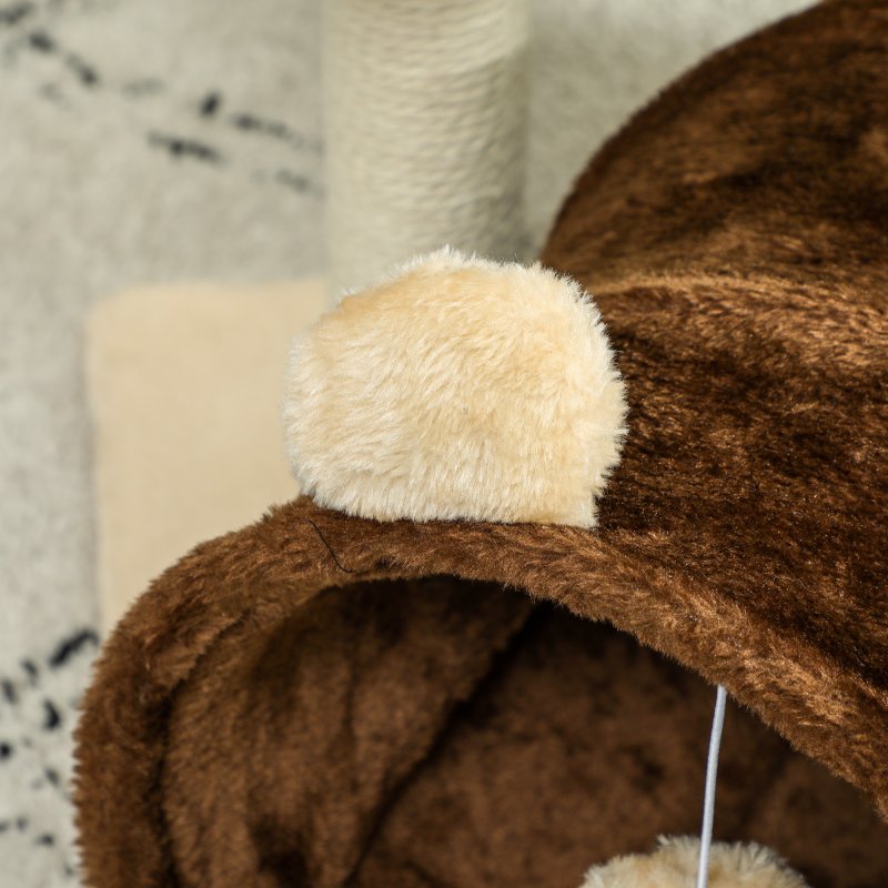 PawHut Cat Tree for Indoor Cats, 47cm Cat Tower with Scratching Post, Cat Bed, Cat Tunnel, Toy Ball, Cute Cat Tree Tower for Kittens and Cats, Dark Brown
