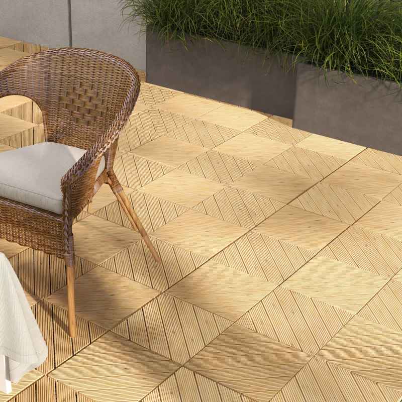 Outsunny 9 Pcs Wooden Interlocking Decking Tiles, 30 x 30 cm Anti-slip Outdoor Flooring Tiles, 0.81m² per Pack, All Weather Use for Patio, Balcony, Terrace, Hot Tub, Yellow
