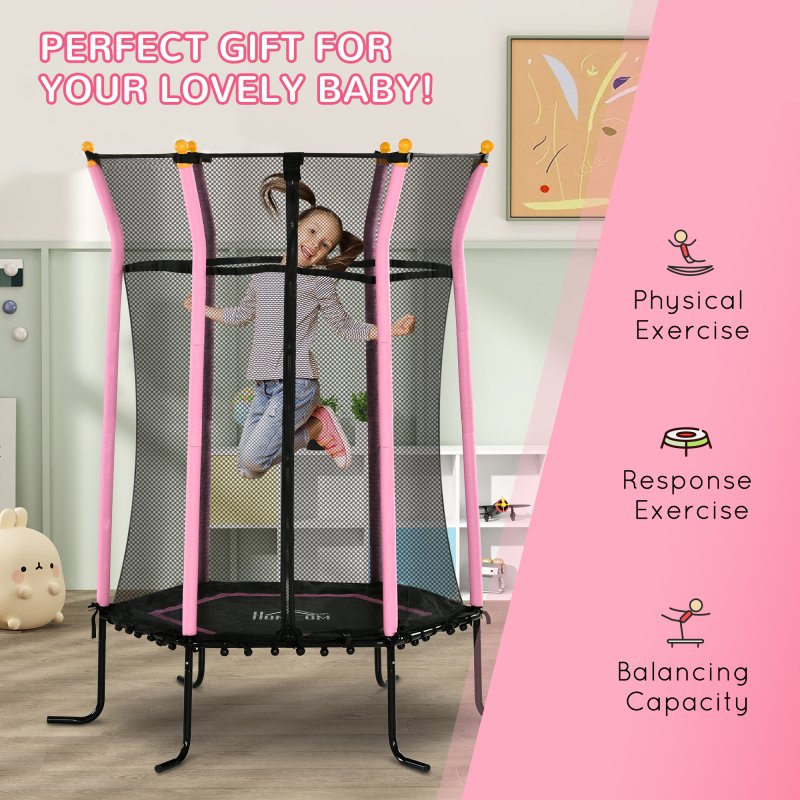 HOMCOM 5.4 FT/ 64 Inch Kids Trampoline With Enclosure Net Mini Indoor Outdoor Trampolines for Child Toddler Age 3-10 Years 