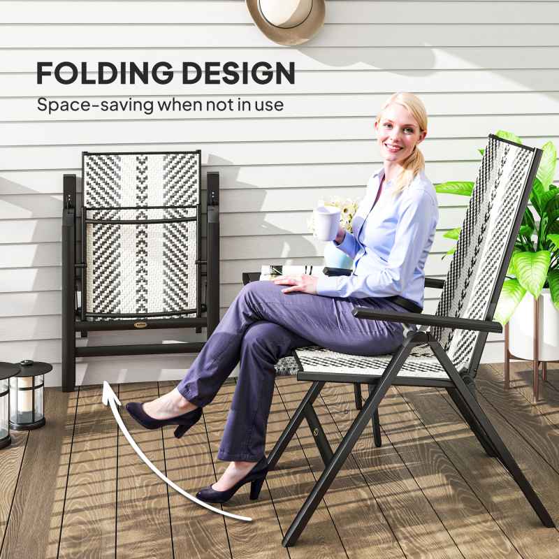 Outsunny Rattan Folding Chair Outdoor, 5-Position Adjustable Wicker Garden Dining Chair with High Backrest, Wide Armrest, for Patio, Terrace, Balcony, Grey