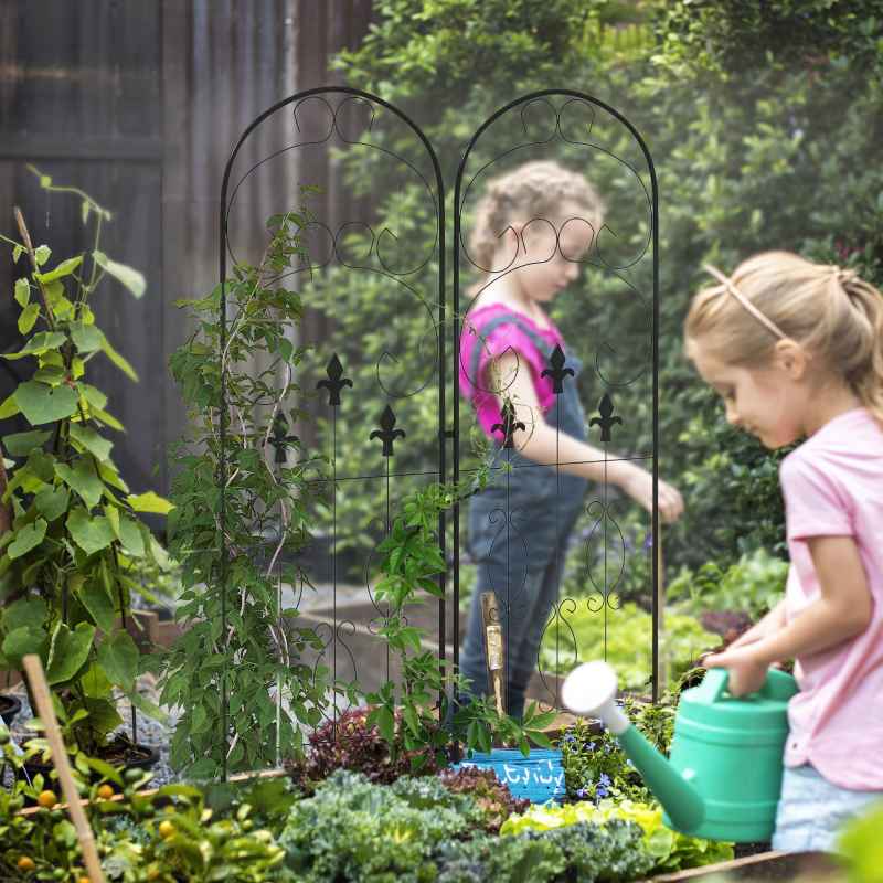 Outsunny Set of 2 Garden Trellis, Metal Trellis for Climbing Plants Support Frames, 45 x 150cm, Scrolls Design