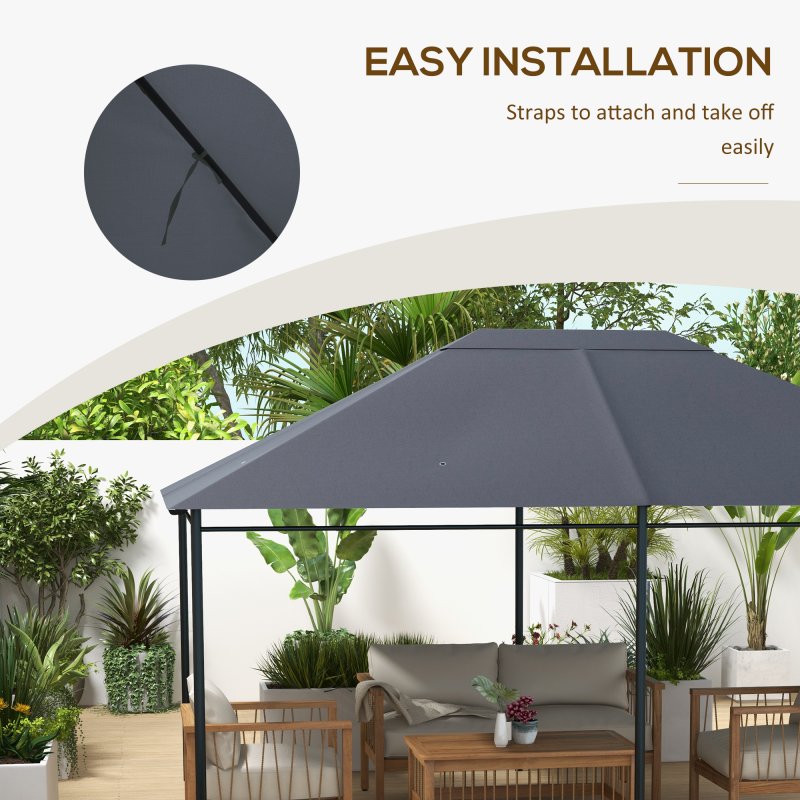 Outsunny 3 x 4m Gazebo Canopy Replacement Covers, Garden Gazebo Roof Replacement with Vents and Drain Holes, TOP COVER ONLY