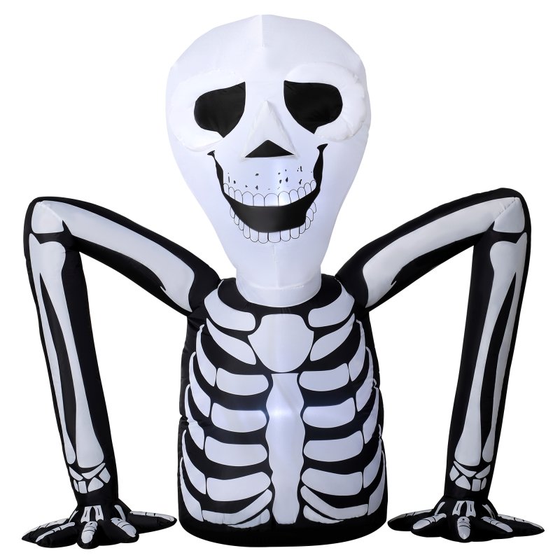 Outsunny 140 cm Inflatable Ground Crawling Skeleton, Scary Halloween Decoration, Blow Up Decoration with Built-in LED Lights for Garden Indoor Outdoor Decor