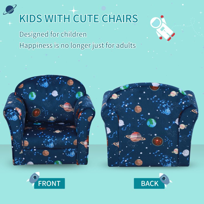 HOMCOM Children's Armchairs Toddler Chair Kids Mini Sofa Planet-themed w/ Non-slip Feet, for Bedroom, Blue