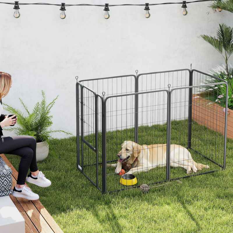 PawHut Dog Pen, 6 Panel Puppy Pen, Steel Dog Playpen, for Large Breeds, 100cm Tall, Black