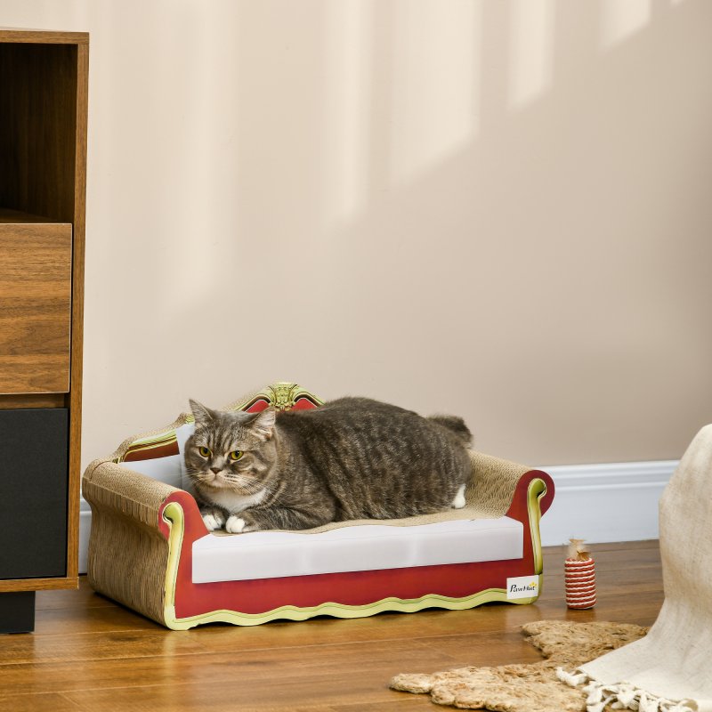 PawHut Cat Scratching Board, Cardboard Cat Scratcher Lounge Sofa with Catnip, 58 x 29.5 x 29cm