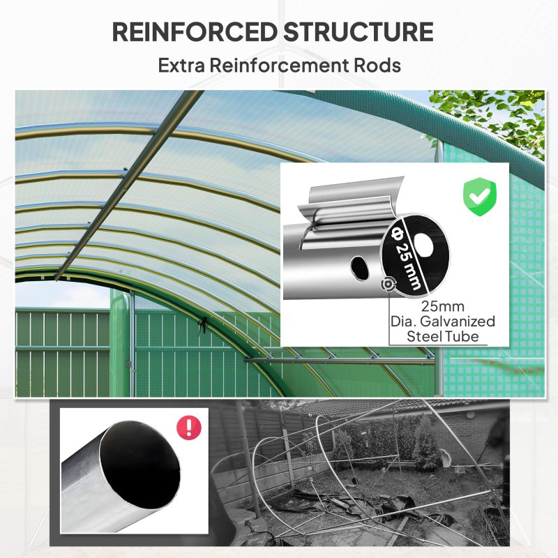 Outsunny 4 x 3(m) Walk-in Polytunnel Greenhouse with Upgraded Structure, 2 Hinged Doors, 8 Mesh Windows, Tunnel Warm House Tent with UV-resistant PE Cover, Green