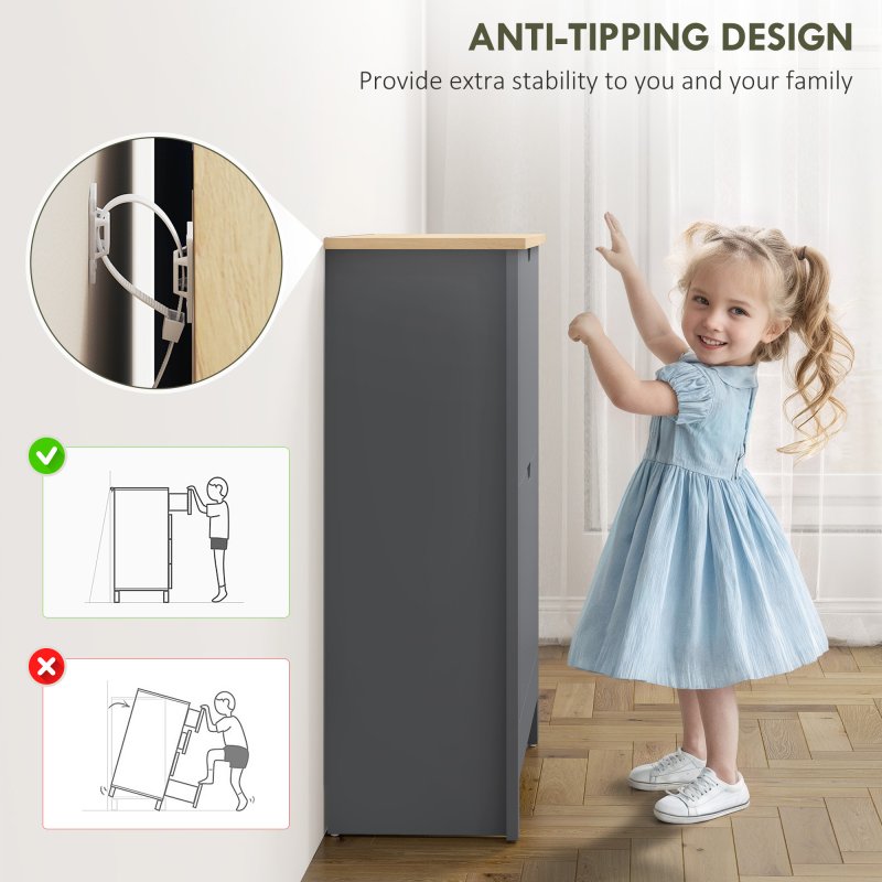 HOMCOM Narrow Shoe Cabinet, Space Saving Shoe Storage Cabinet with 2 Flip Drawers and Adjustable Shelves for 6-12 Pairs of Shoes for Hallways and Living Room, Charcoal Grey