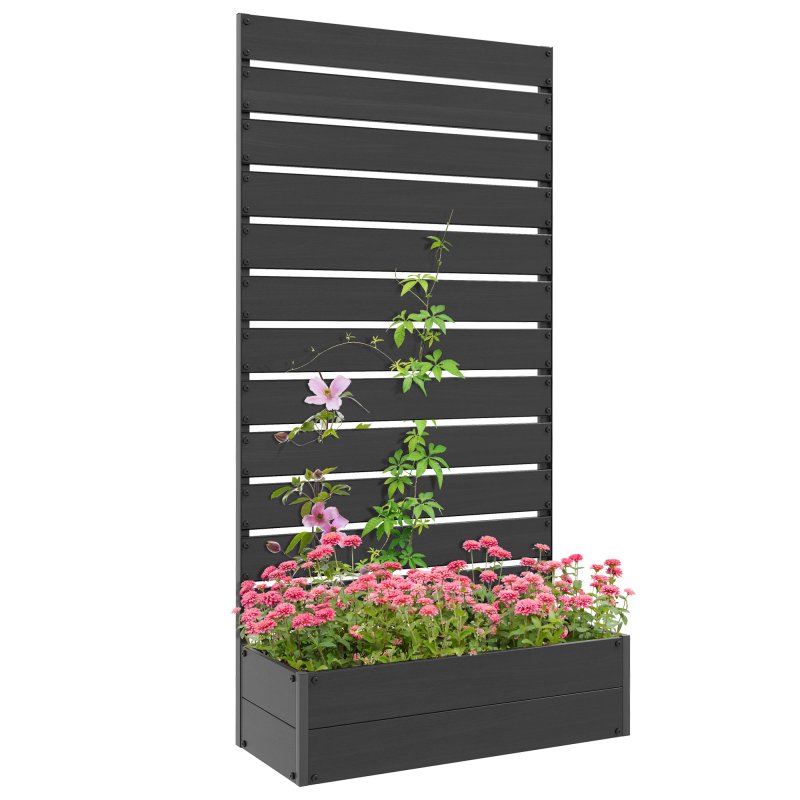 Outsunny Garden Planter with Trellis for Climbing Plants, Vines, Flowers, Freestanding Raised Bed for Garden, Outdoor, Patio, Planter Box with Drainage Gap, Black